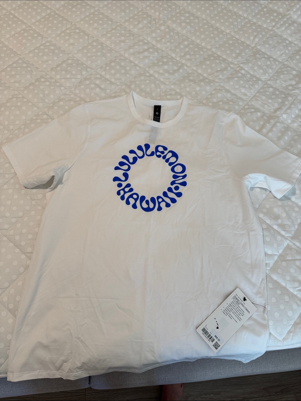 Hawaii lululemon athletica White T-Shirt with Blue Hawaii Logo